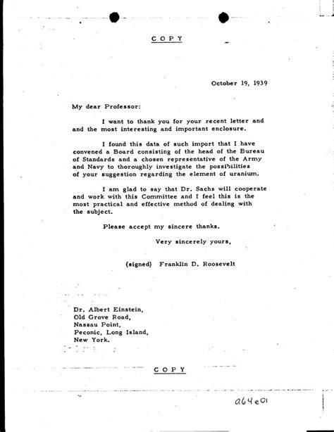 Letter from FDR to Einstein - The History Reader : The History Reader