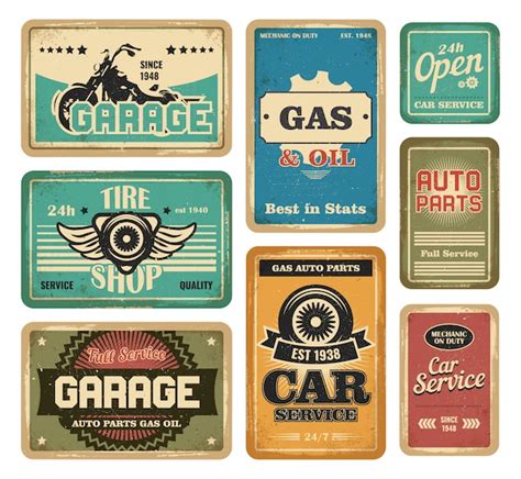 Free Vector | Garage vintage signs set