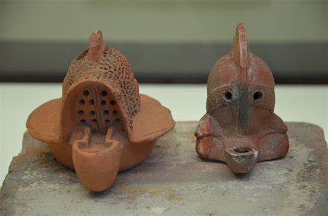 Terracotta oil lamps in the form of a Gladiator's helmet, … | Flickr