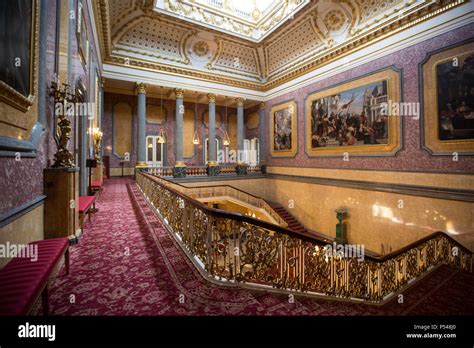 Interior photographs showing the Grand Hall and staircase of Lancaster ...