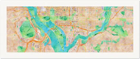 Washington DC Panoramic Watercolor Map Print Zoomed National Mall and ...