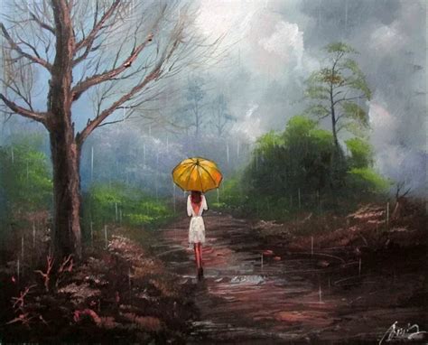 Original Oil painting 100%hand painted Rainy Scenery Landscape Art Canvas 10*20inch-in Painting ...