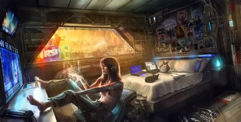 Wallpaper : women, cyberpunk, interior, futuristic, tattoo, indoors ...