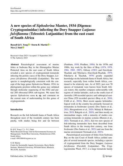 (PDF) A new species of Siphoderina Manter, 1934 (Digenea ...