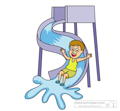 Summer Clipart- boy-sliding-down-water-slide - Classroom Clipart