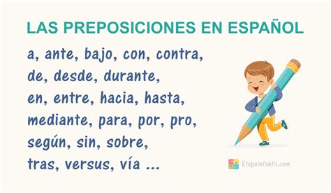 Las preposiciones en español (lista actualizada) - Etapa Infantil