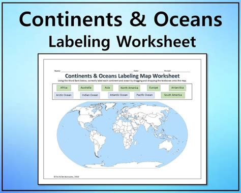 Continents & Oceans Labeling Worksheet Map Editable DIGITAL DOWNLOAD - Etsy