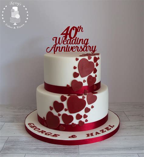 40th (Ruby) Wedding Anniversary cake. White with ruby red cascading hearts #fond… | 40th wedding ...