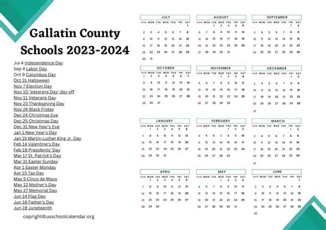 Gallatin County Schools Calendar with Holidays 2023-2024