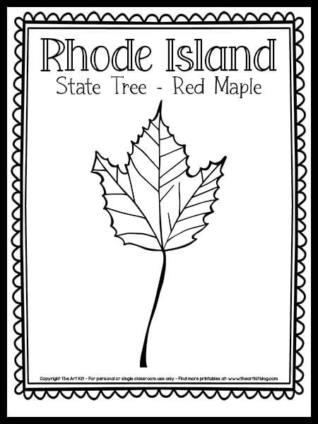 Free Printable Rhode Island State Tree Coloring Page: Red Maple - The Art Kit