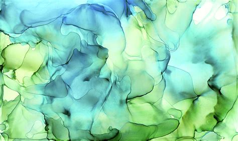 Blue Green Abstract Ink Painting Painting by Olga Shvartsur - Pixels