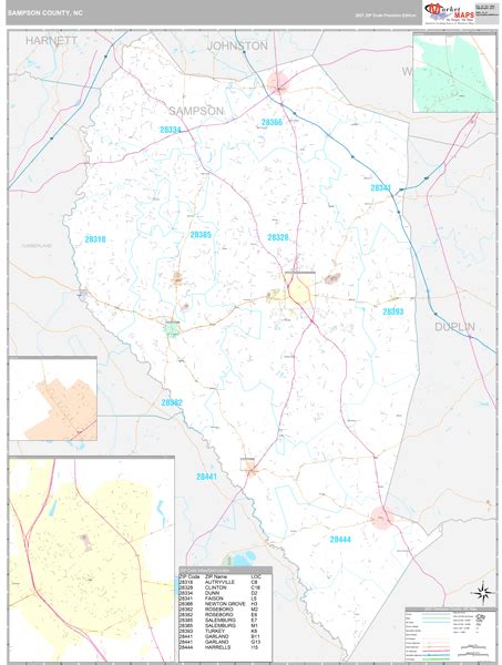 Sampson County, NC Wall Map Premium Style by MarketMAPS