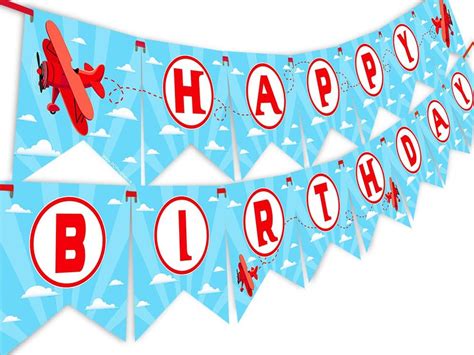 Amazon.com: Red Airplane Happy Birthday Banner Pennant - Airplane Party Decoration - Up Up and ...