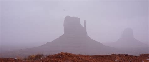 Mitten Buttes through snow at Monument Valley [5465 2313] [OC] http ...