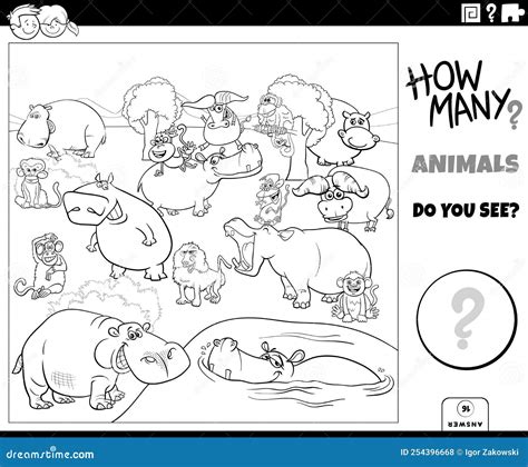 Counting Cartoon Animals Educational Task Coloring Page Stock Vector ...