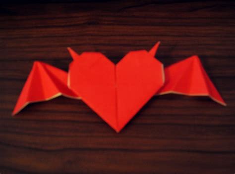 Origami Heart With Horns And Bat Wings · How To Fold An Origami Shape · Paper Folding, Origami ...