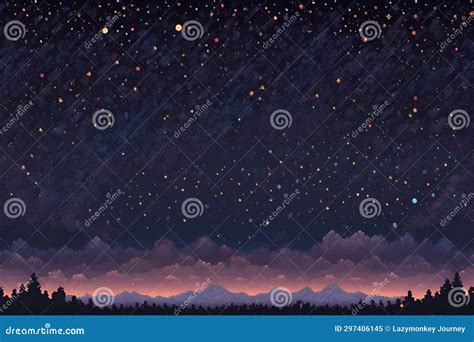 Pixel Art Night Starry Sky Background Stock Illustration - Illustration ...