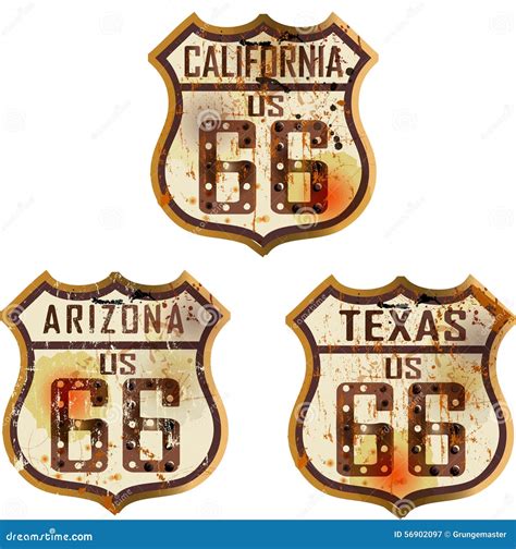 Set of Vintage Route 66 Road Signs Stock Vector - Illustration of ...