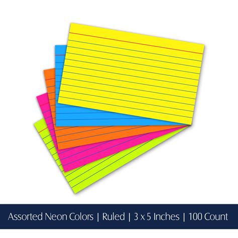 Assorted NEON Colored Index Cards 3″ x 5″ Ruled 03574 – iScholar NY