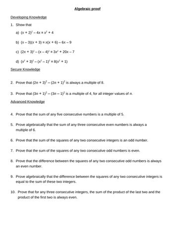 Algebraic Proofs | Teaching Resources