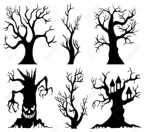 61663593-Set-of-spooky-Halloween-tree-cartoon-Stock-Vector.jpg (1300×1186) | Halloween canvas ...