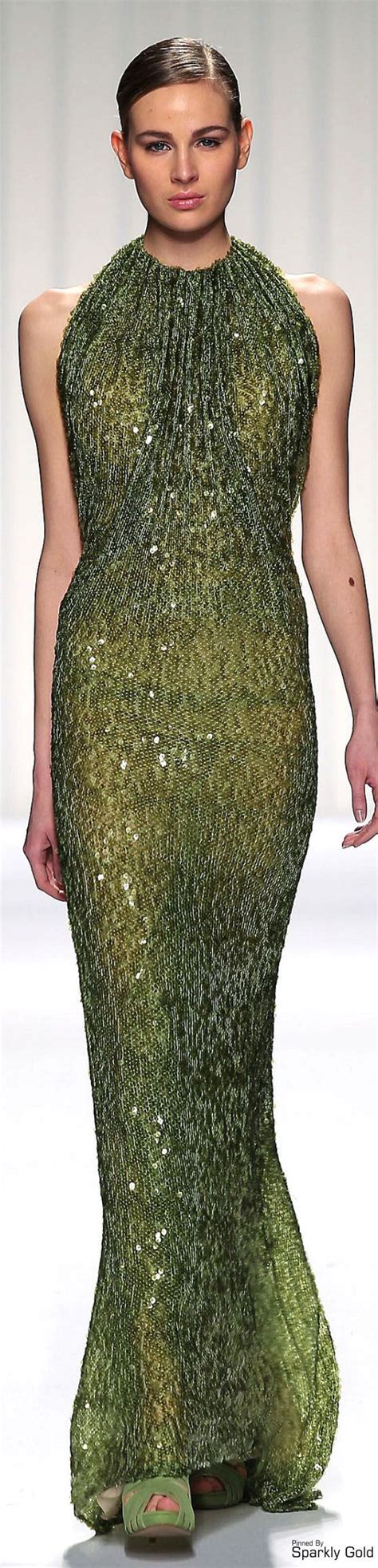 Olive Green Evening Gown Pinned x: Sparkly Gold