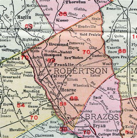 Robertson County, Texas, Map, 1911, Calvert, Franklin, Hearne, Bremond, New Baden, Mumford