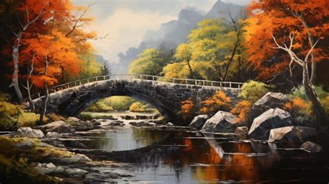 Premium AI Image | a painting of a bridge over a river