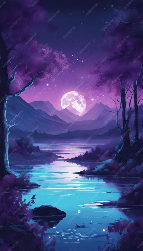 Premium AI Image | Enigmatic Moonlit Lake Fantasy Wallpaper