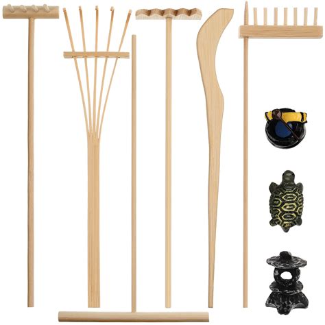 9 Pieces Mini Zen Garden Sandbox Zen Garden Rake Tools Desktop Bamboo ...