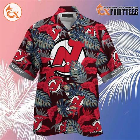 New Jersey Devil Logo Tropical Leaves Pattern Aloha Hawaiian Shirt, A Unique Gift That Speaks ...