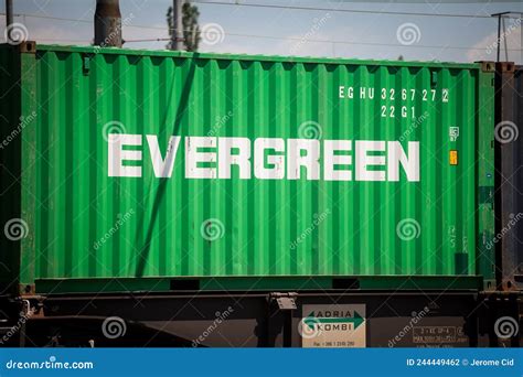 Logo of Evergreen Marine Corporation on a Container on a Freight Train ...