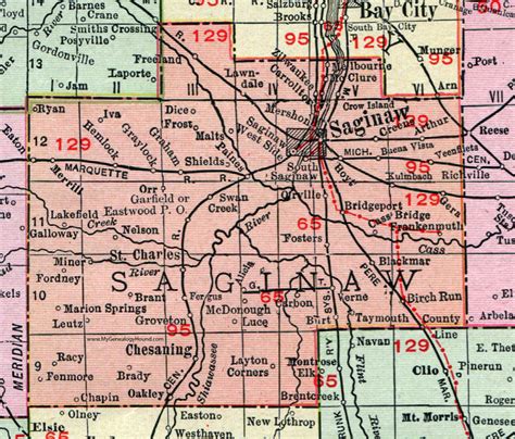 Saginaw County, Michigan, 1911, Map, Rand McNally, Freeland ...