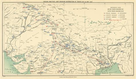 INDIAN MUTINY/REBELLION. British & native troop positions 1 May 1857 1905 map