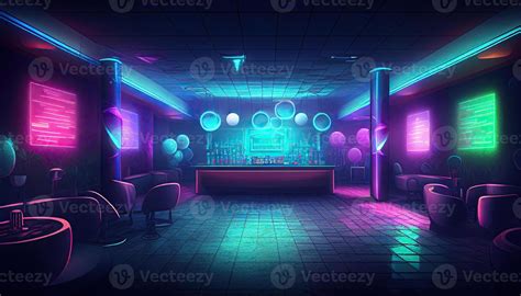 Night club background indoor interior, neon lights glow purple backdrop ...