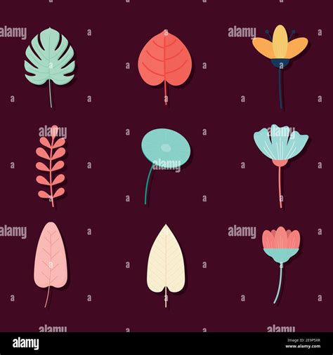 set of flowers on a crimson background Stock Vector Image & Art - Alamy