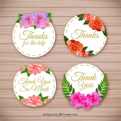 Pack of beautiful thank you stickers with flowers | Free Vector