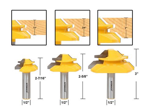 Set of 3 Lock Miter 45 Degree Glue Joint Router Bits - 15334 – Yonico Router Bit Tools