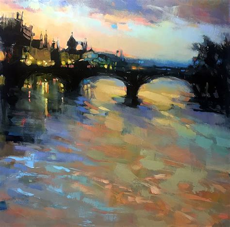 Charles Bridge Sunset by Trisha Adams Oil ~ 30 x 30 Oil Painting Landscape, Art Oil, Abstract ...