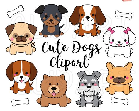 Dogs Clipart, Dogs Clip Art, Cute Puppy Clipart, Kawaii Dogs Clipart, Pug Clipart, French Bull ...