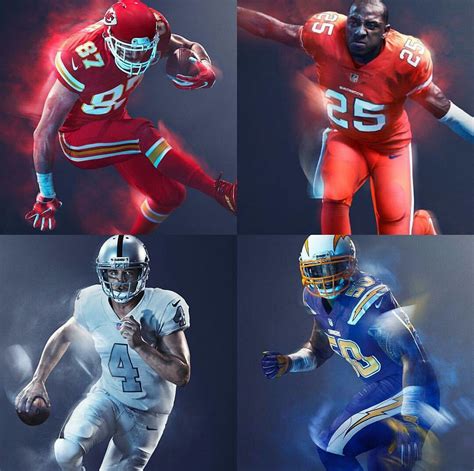 NFL: AFC West 2016 Color Rush Uniforms | Color rush uniforms, Nfl ...