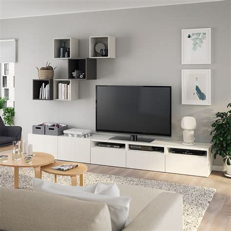 BESTÅ / EKET Cabinet combination for TV - white/light grey/dark grey - IKEA