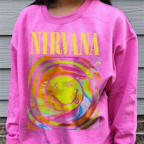 Nirvana Smiley Face Crewneck Sweatshirt Heliconia Color - Etsy