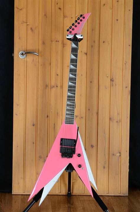 Rare Jack Son Vinnie Vincent Flying V Double V Pink White Electric Guitar,Floyd Rose Tremolo ...