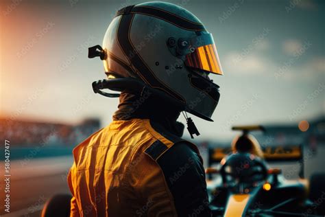 Formula one racing. Driver in helmet before start of competition. AI ...