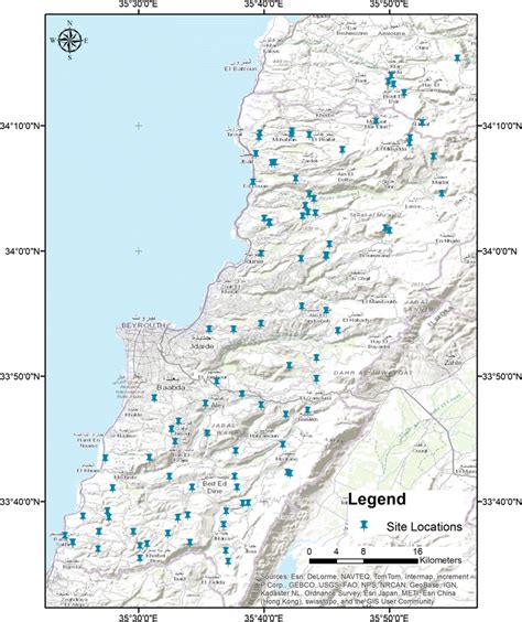 Map of Mount Lebanon province with sampling locations | Download Scientific Diagram