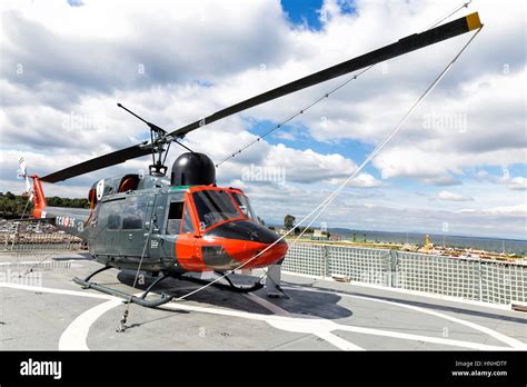 IZMIR, TURKEY - FEBRUARY 21, 2016: Red military helicopter over the war ...