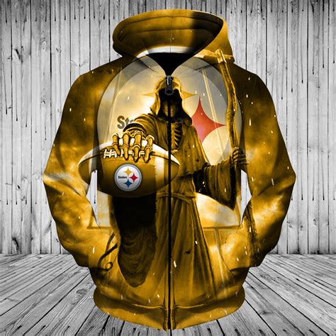 Pittsburgh Steelers Hoodies Men's 3D Death Skull Hoodies - RobinPlaceFabrics