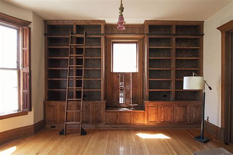 Library Bookshelf With Ladder | Wooden Cabinets Vintage