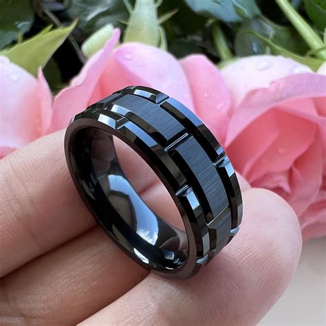 8 mm Black Tungsten Mens Wedding Bands "Utopia" | Tungsten Rings.com